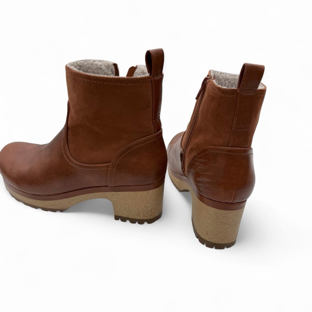 Universal Thread Brown Leather Shearling Ankle Bo… - image 2